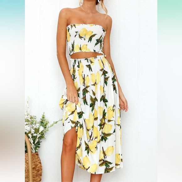 angashion Dresses & Skirts - White/Lemon Two Piece Dress Set NWT